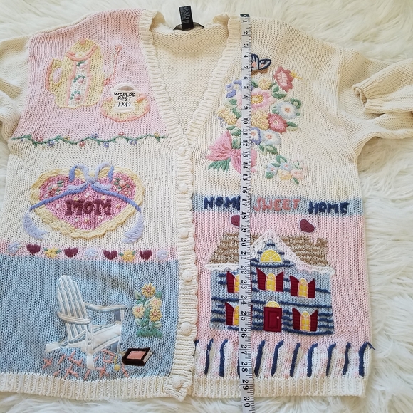 Vtg Gladys Bagley Granny Core Floral Embroidery Button Front Cardigan Sweater - Picture 12 of 12